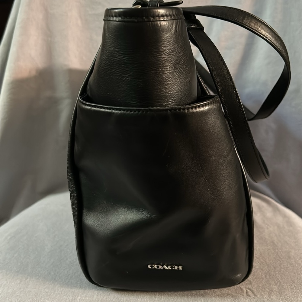 Coach Park Large Woven Black & Silver Leather Zip Top Tote Shoulder Bag - Picture 4 of 11